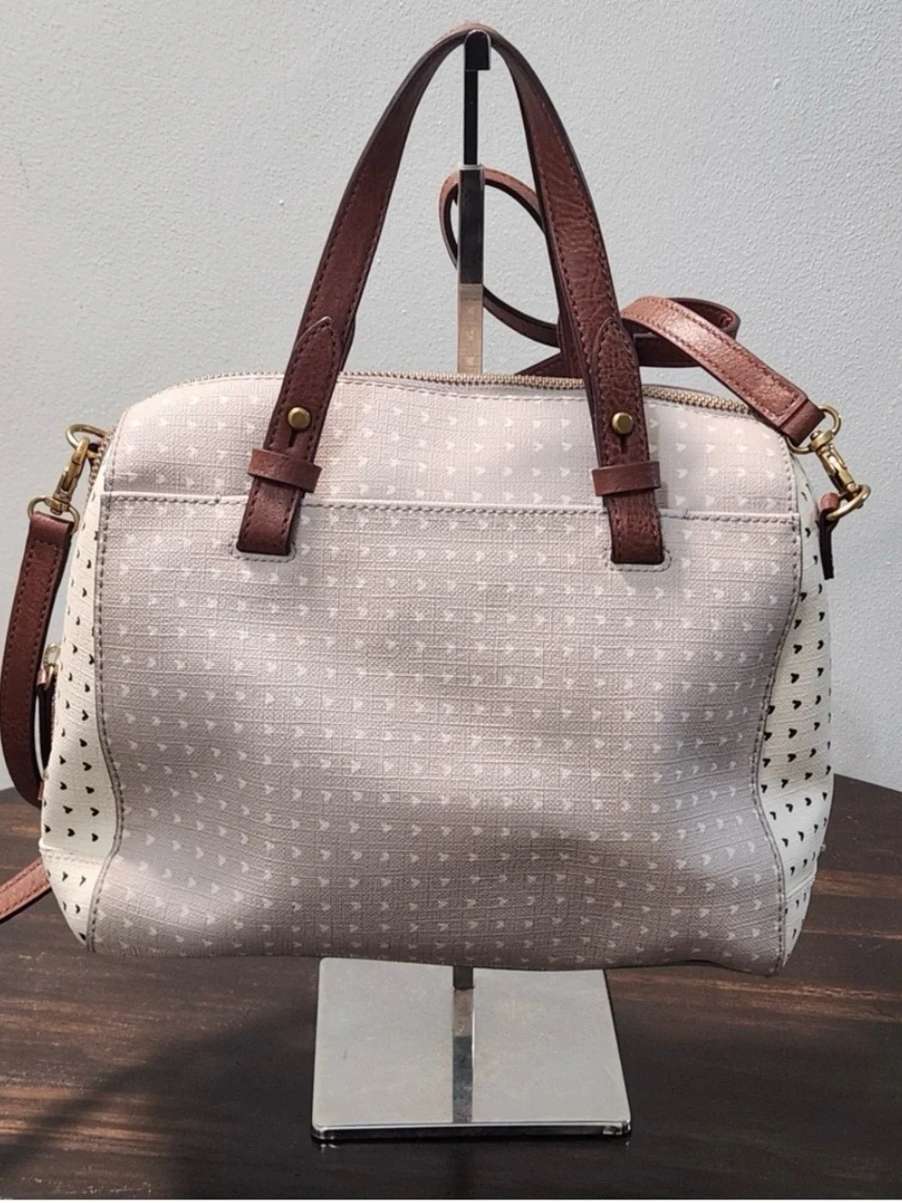 Fossil Blush Pink Satchel with Brown Handles and Gold Charm